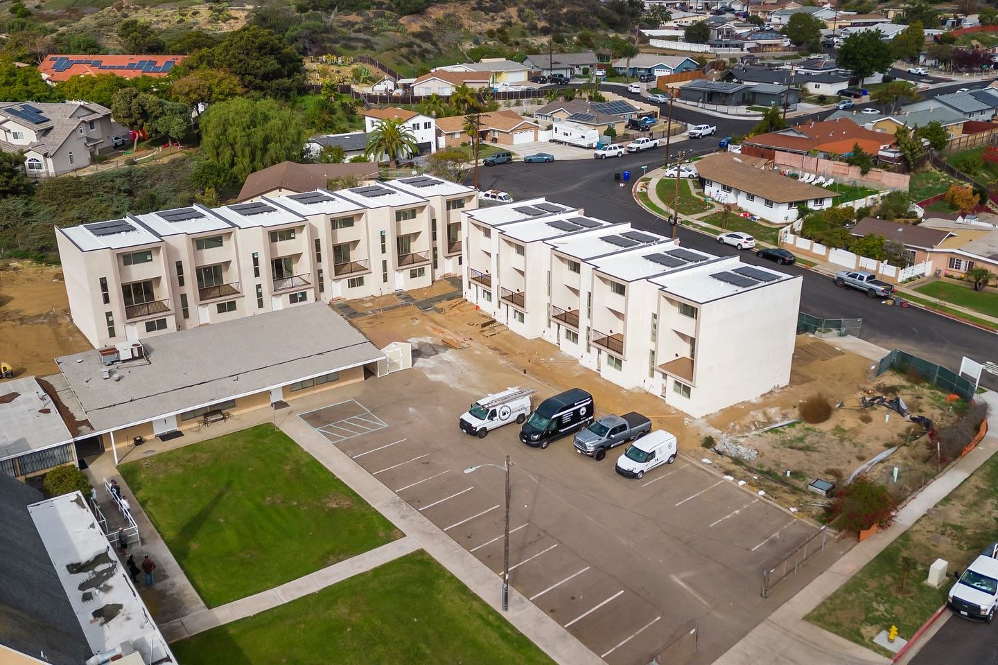 Aerial view of a townhome community painted by Hector's Painting in San Diego County
