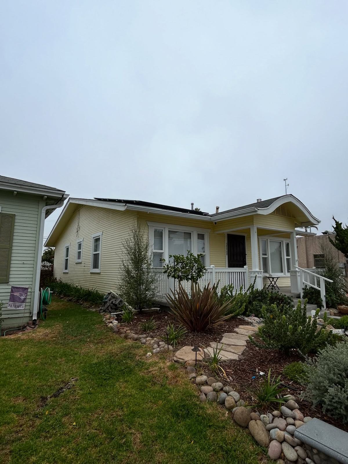 Craftsman bungalow, yellow to blue-gray before