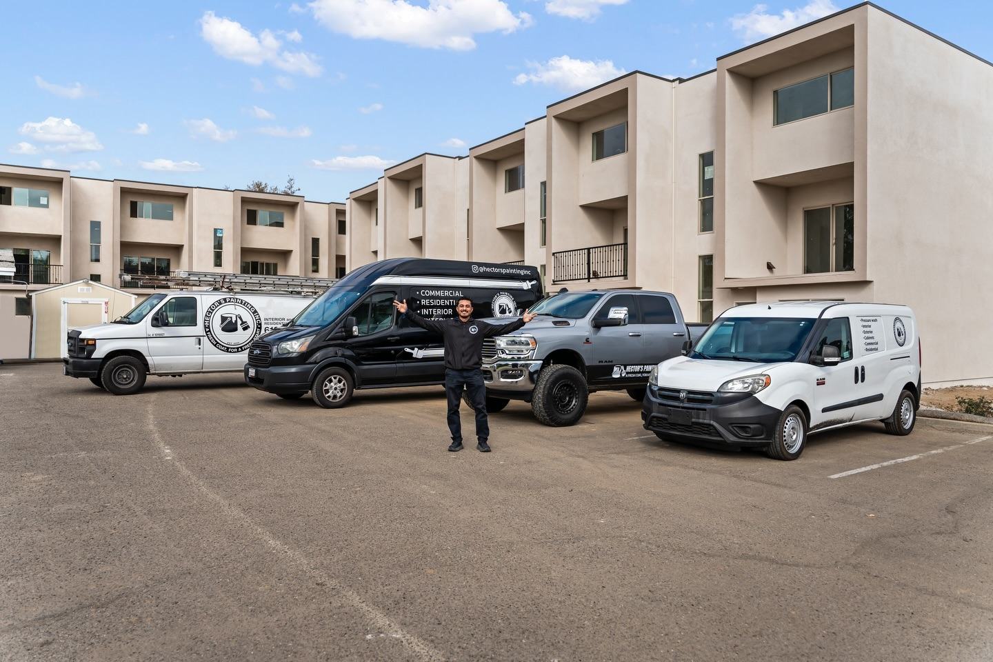 Hector with the company fleet on site at a townhome community in San Diego County